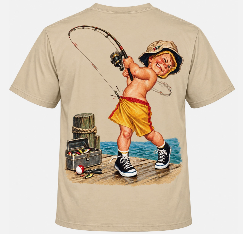 Retro Fishing Kid Graphic Tee – Vintage Angler T-Shirt