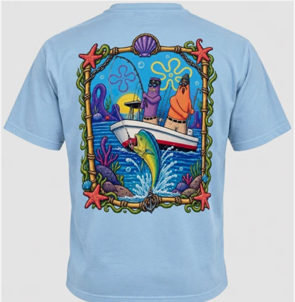 Offshore Fishing Adventure Graphic Tee – Light Blue Fishing T-Shirt