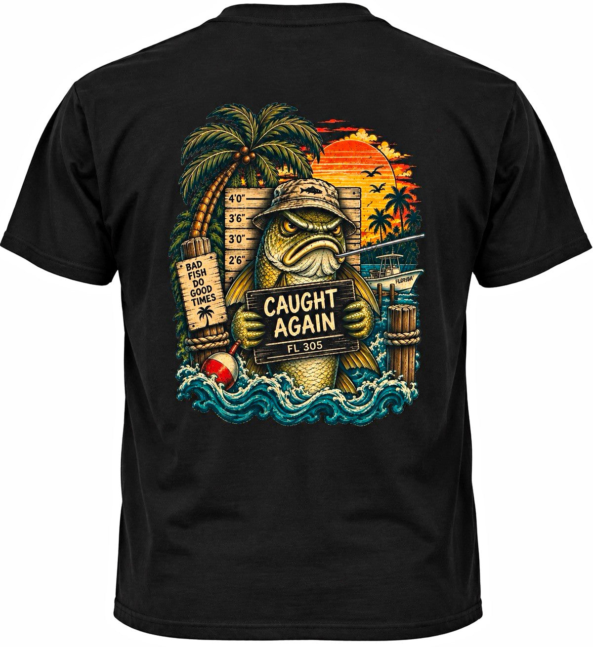 Caught Again Bass Fishing Graphic T-Shirt